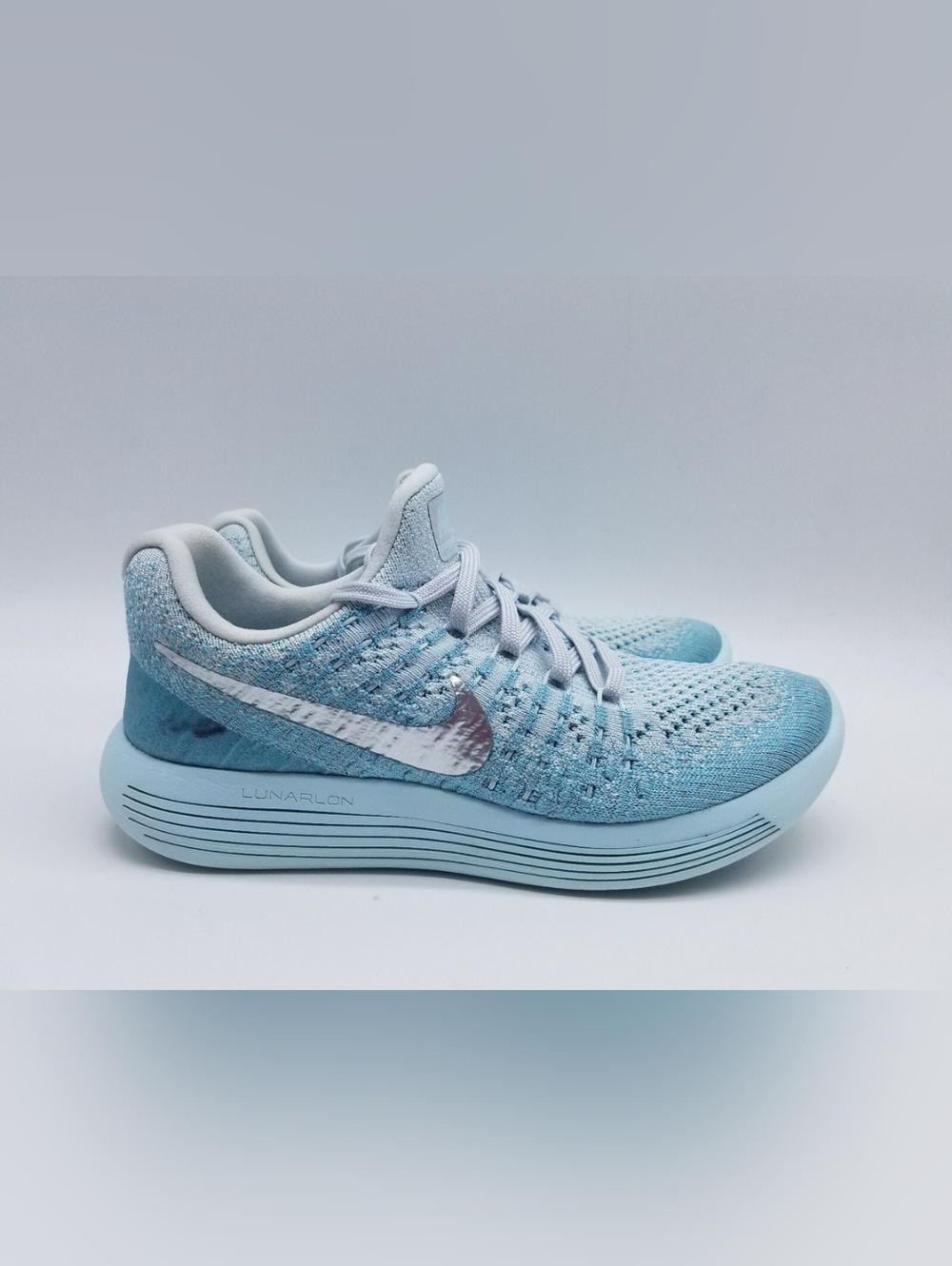 Nike Women’s Sky Blue Flyknit Lunarlon Running Sneakers